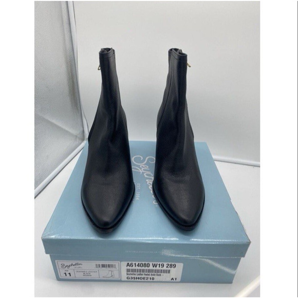 Seychelles Black Leather Boots Sz 11 Women Block Heel Bootie Classic Almond Toe - Picture 3 of 7